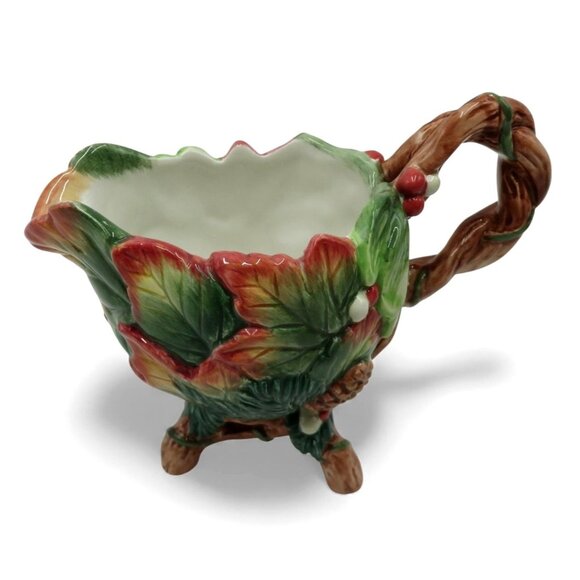 FITZ and FLOYD Christmas Lodge Pitcher Creamer With Pinecone and Leaf Design - Picture 2 of 13
